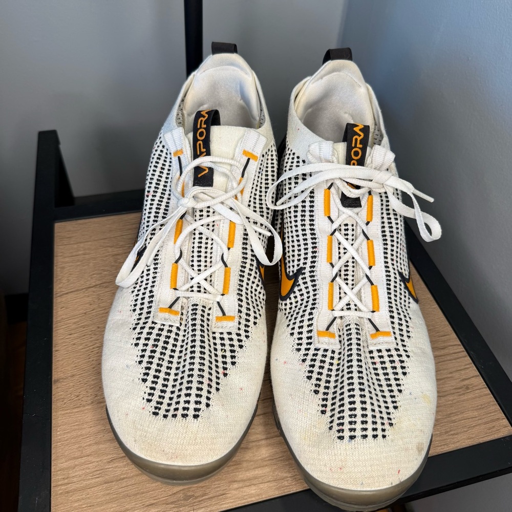 Nike White Black Yellow VaporMax Knit Sneakers - Picture 2 of 7